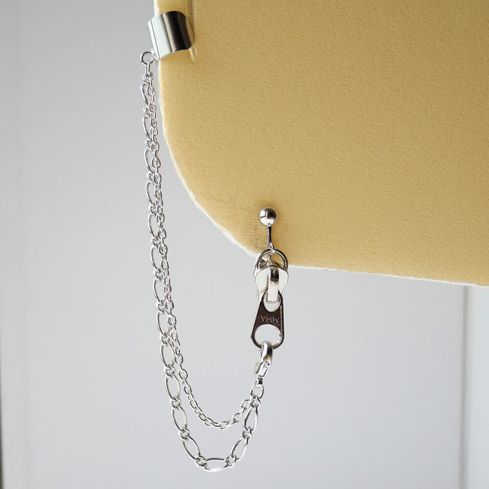イヤーカフ チェーン ファスナー イヤリング シルバーカラー 片耳タイプ