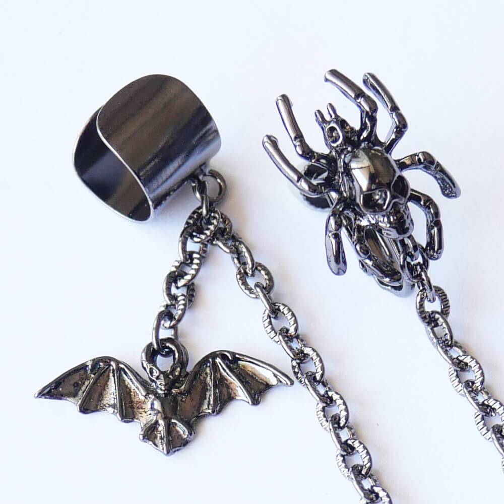 イヤカフ 蝙蝠 蜘蛛髑髏イヤリング スカル ドクロ スパイダー 片耳タイプ