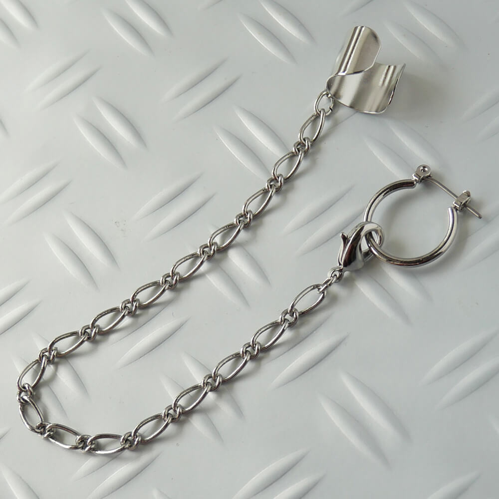 イヤーカフ チェーン リング ピアス シルバー ゴシック パンク 片耳用 メンズ レディース ロック アクセサリー
