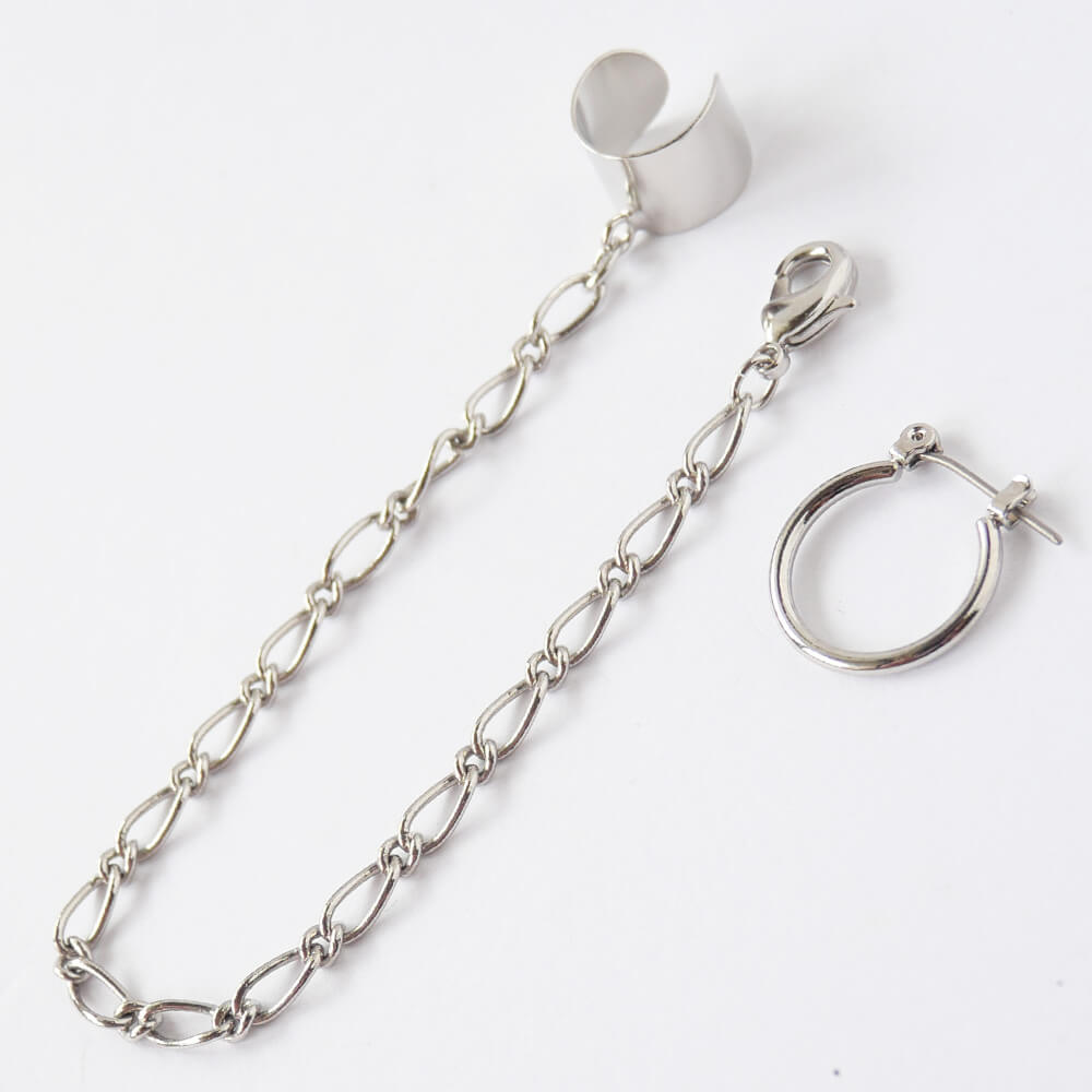イヤーカフ チェーン リング ピアス シルバー ゴシック パンク 片耳用 メンズ レディース ロック アクセサリー