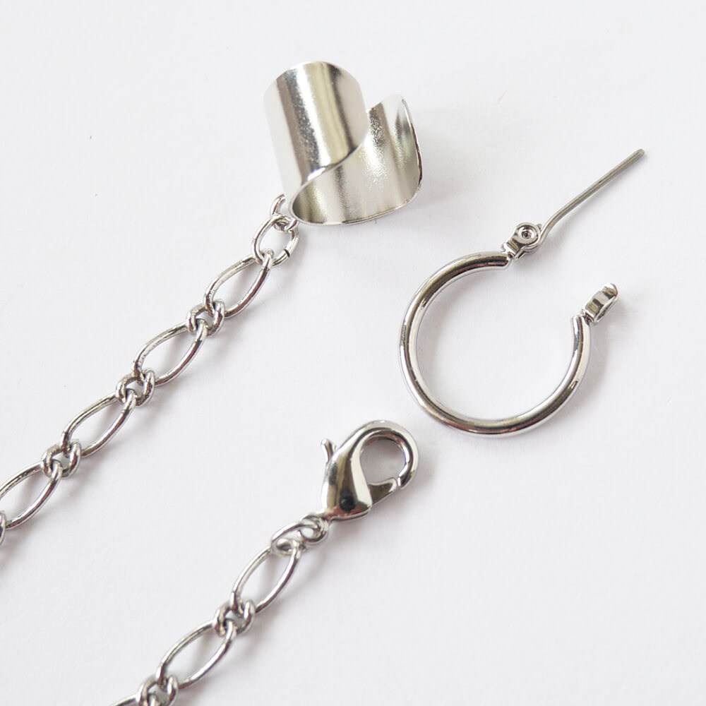 イヤーカフ チェーン リング ピアス シルバー ゴシック パンク 片耳用 メンズ レディース ロック アクセサリー