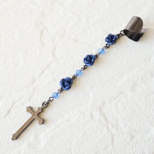 十字架 薔薇 クリスタル イヤーカフ（片耳タイプ）