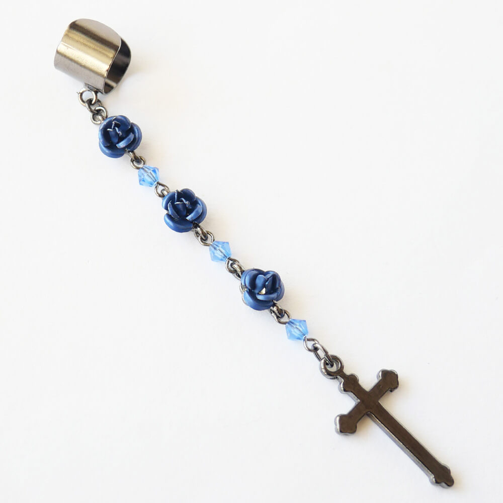 十字架 薔薇 クリスタル イヤーカフ（片耳タイプ）