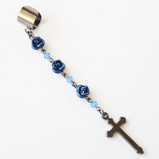 十字架 薔薇 クリスタル イヤーカフ（片耳タイプ）