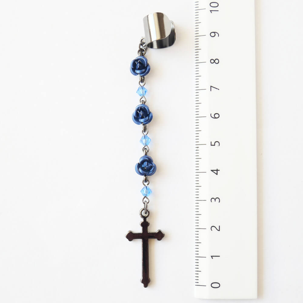 十字架 薔薇 クリスタル イヤーカフ（片耳タイプ）