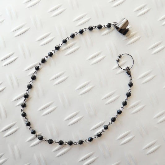 口ピアス ダミー イヤカフ＆ブラックカット チェーン