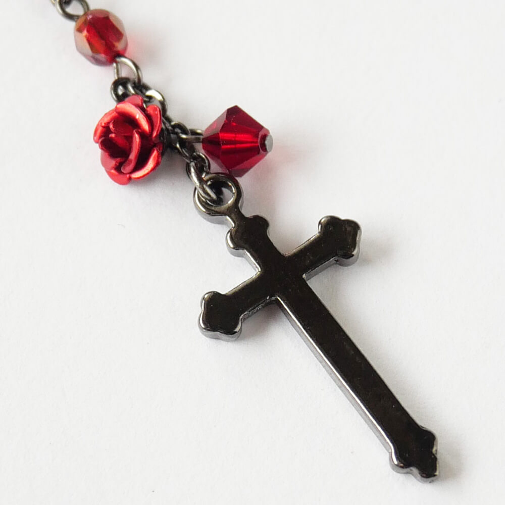 イヤーカフ ゴシック クロス ローズ  十字架 赤薔薇 レッド（片耳タイプ）