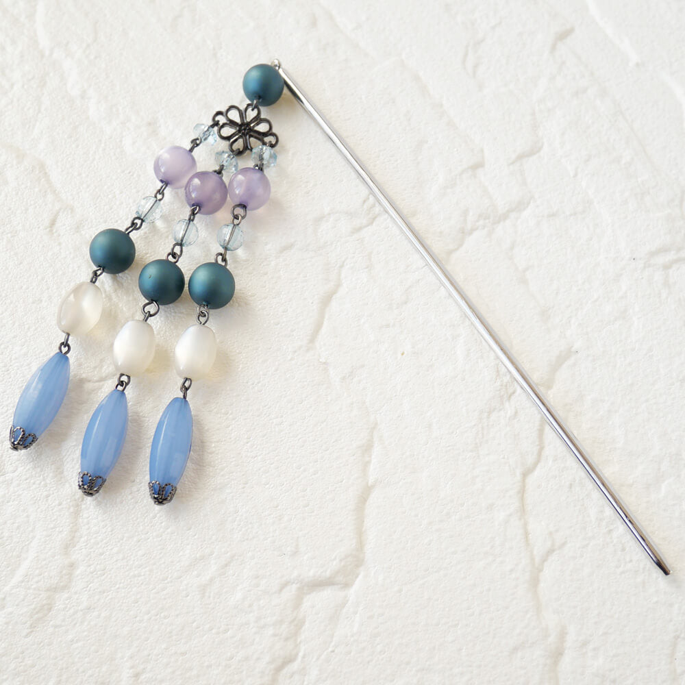 合成キャッツアイ 玉かんざし ブルー パープル