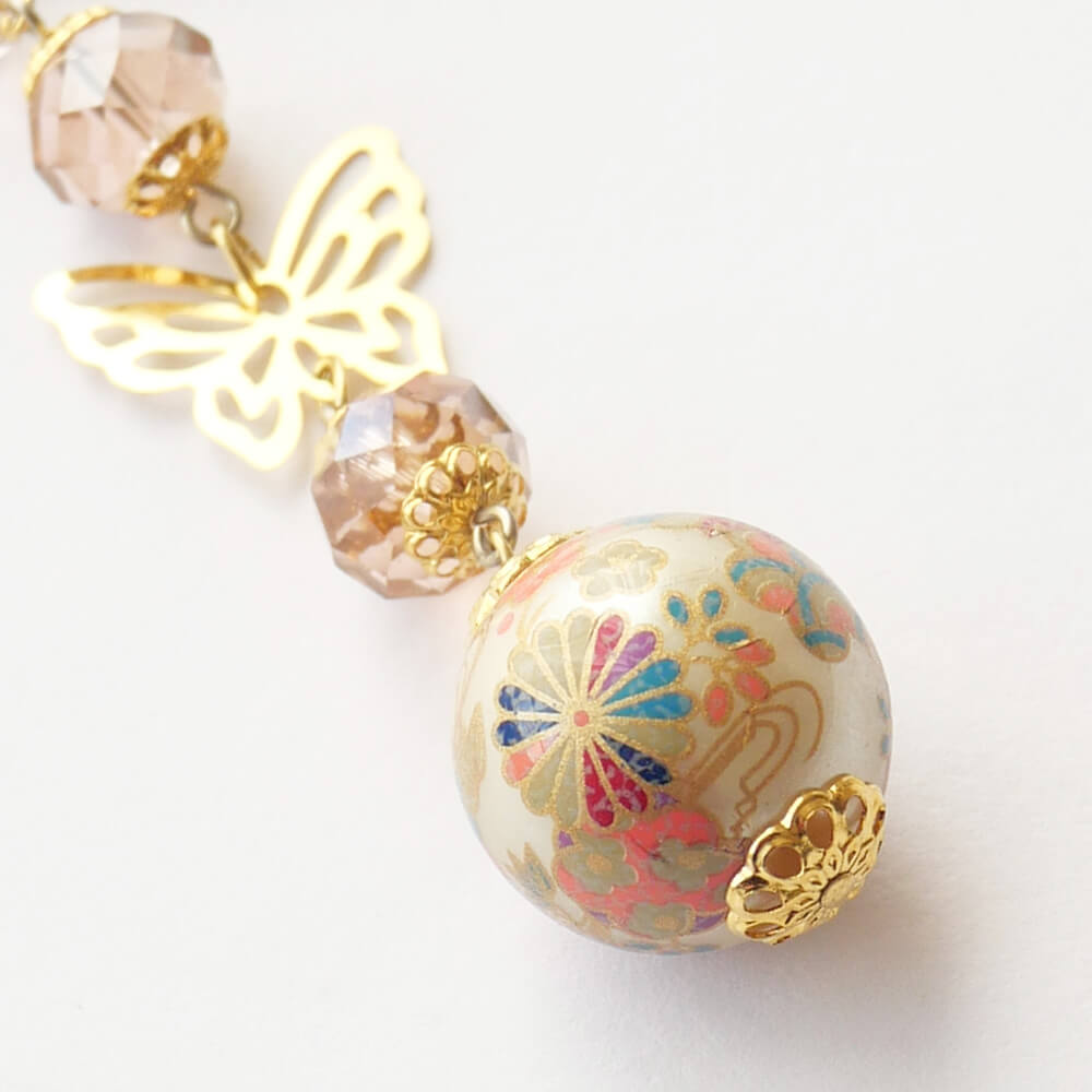 転写 和珠 蝶 ストーン 一本 かんざし ゴールド