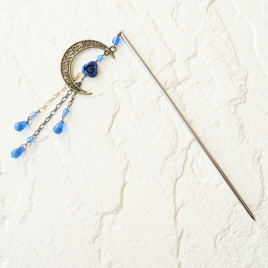 和 カンザシ 簪 青 薔薇 三日月 かんざし 1本 シンプル