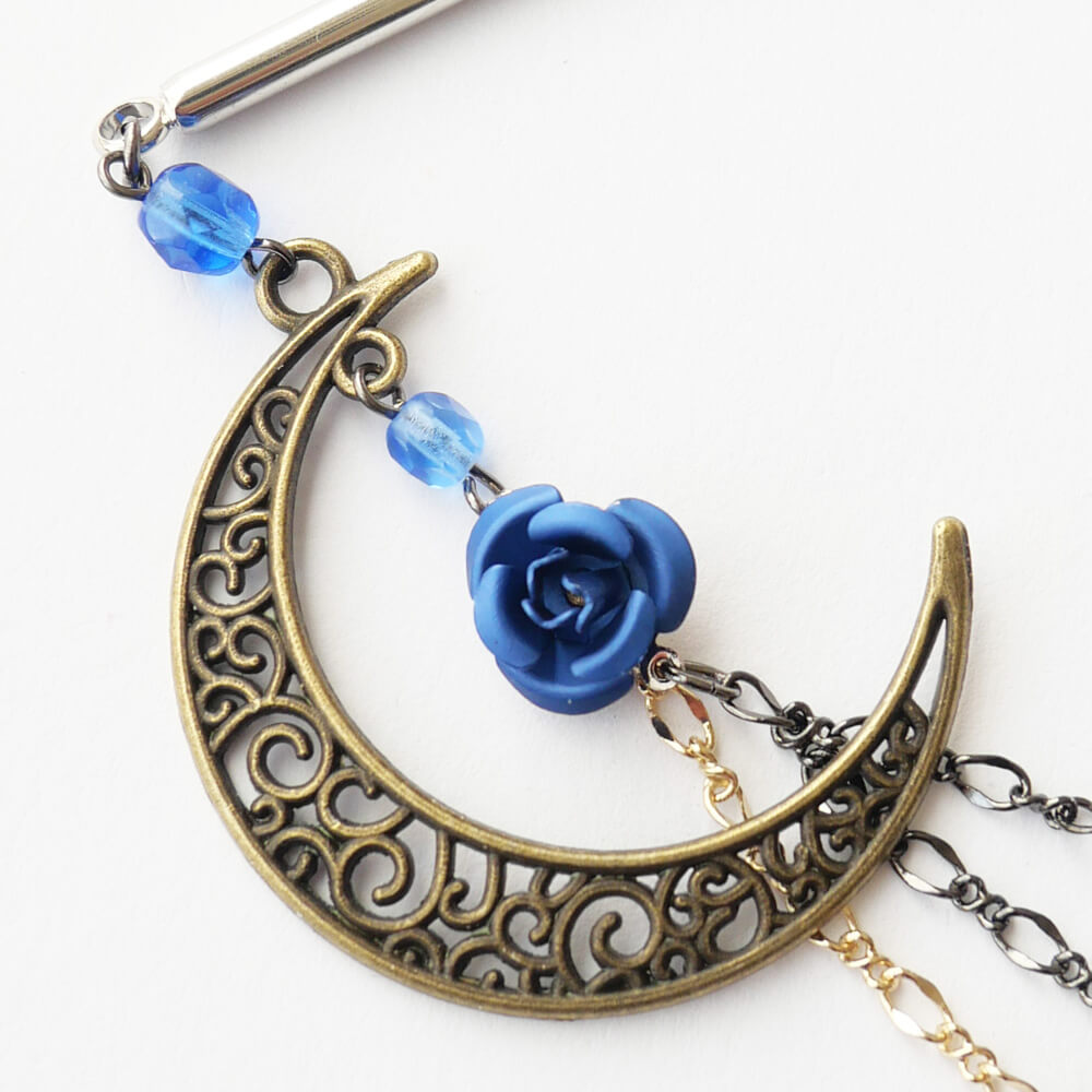 和 カンザシ 簪 青 薔薇 三日月 かんざし 1本 シンプル