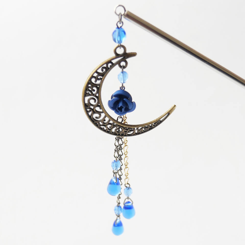 和 カンザシ 簪 青 薔薇 三日月 かんざし 1本 シンプル