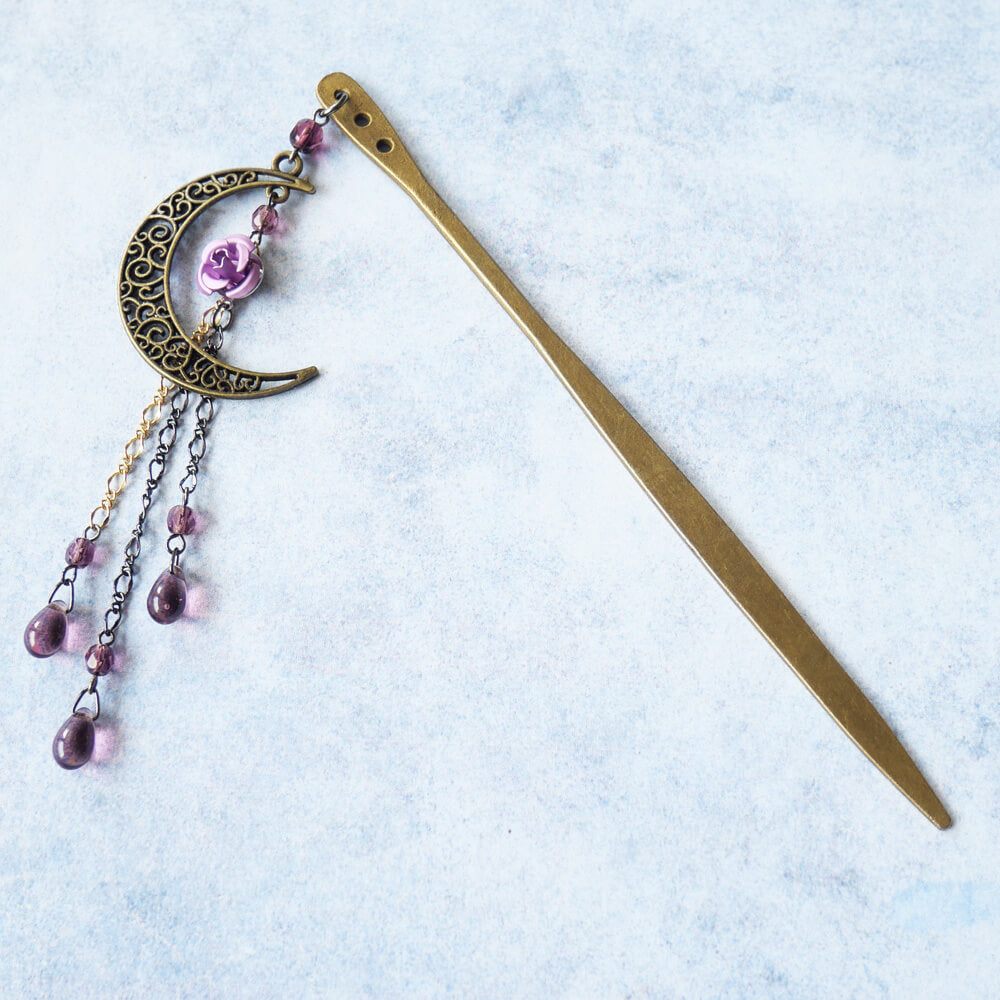 和 カンザシ 簪 紫 薔薇 三日月 かんざし 1本 シンプル パープル レディース ヘアー アクセサリー
