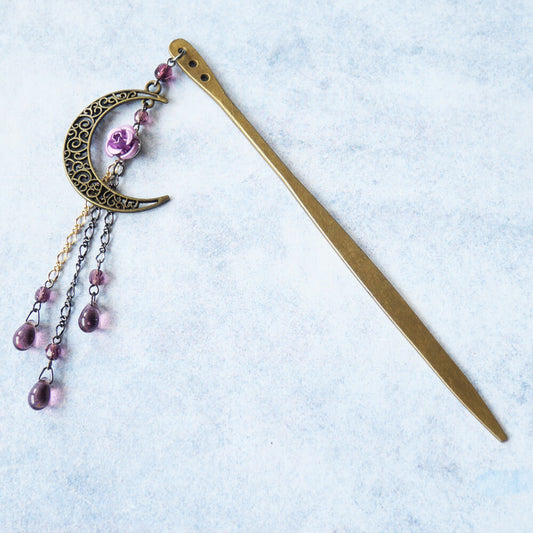 和 カンザシ 簪 紫 薔薇 三日月 かんざし 1本 シンプル パープル レディース ヘアー アクセサリー