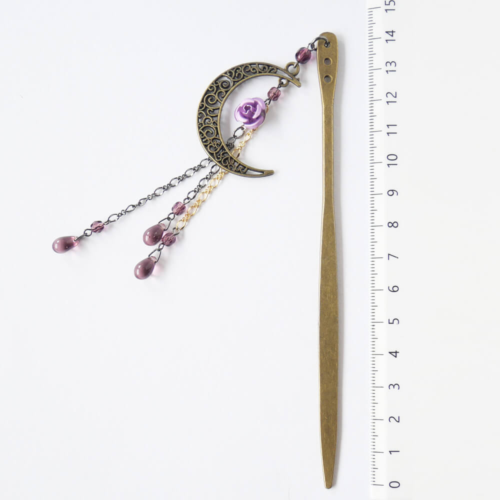 和 カンザシ 簪 紫 薔薇 三日月 かんざし 1本 シンプル パープル レディース ヘアー アクセサリー