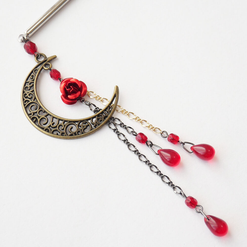 和 カンザシ 簪 赤 薔薇 三日月 かんざし 1本 シンプル