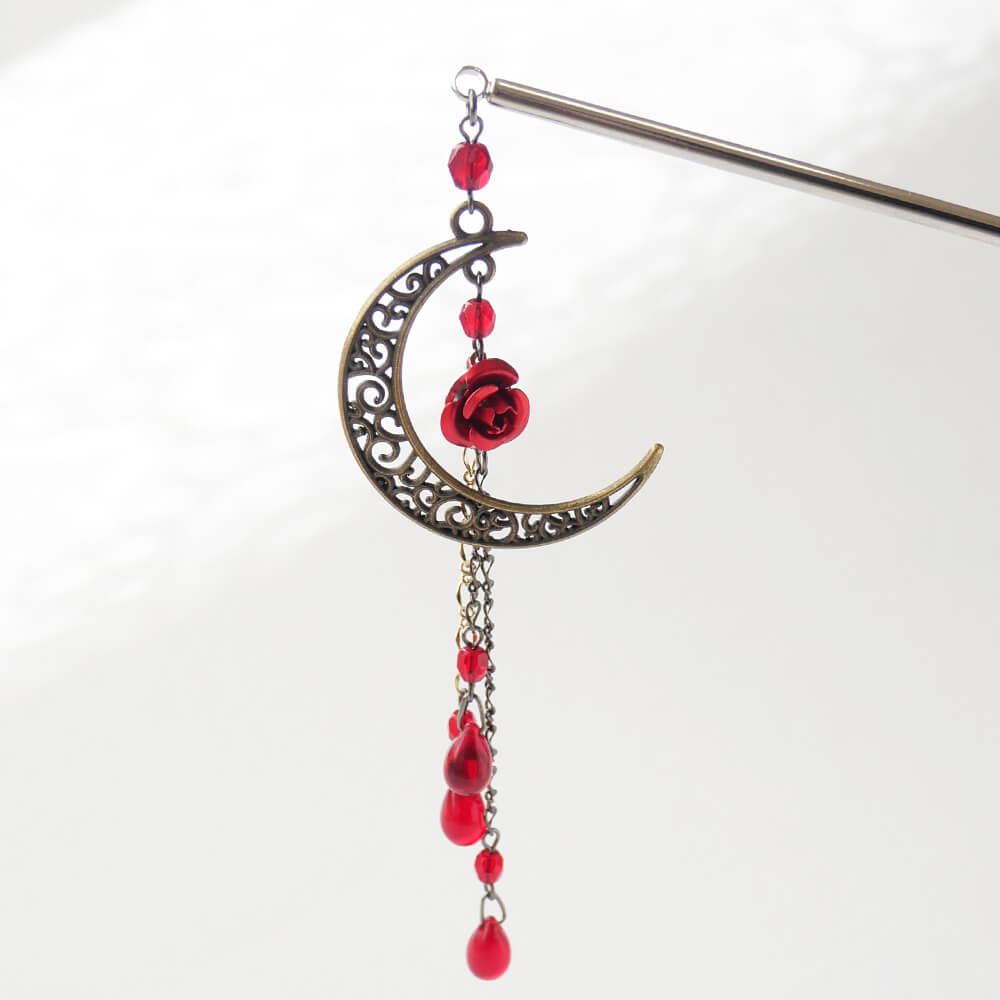 和 カンザシ 簪 赤 薔薇 三日月 かんざし 1本 シンプル