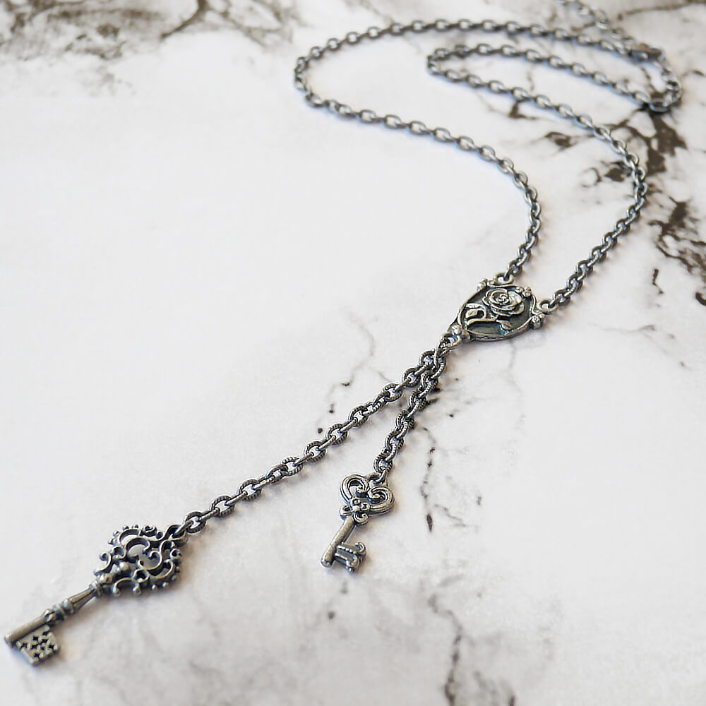 鍵 ダブル キー ロザリオ ネックレス ショートタイプ