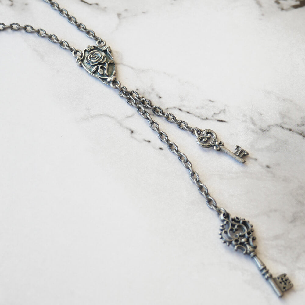 鍵 ダブル キー ロザリオ ネックレス ショートタイプ