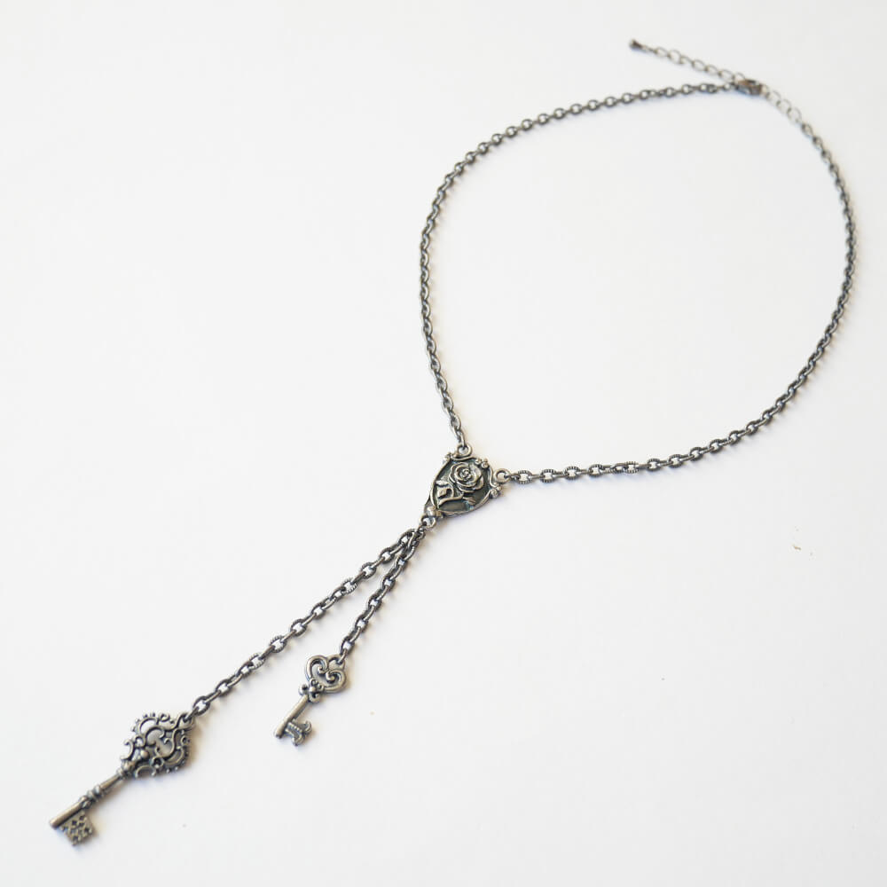 鍵 ダブル キー ロザリオ ネックレス ショートタイプ