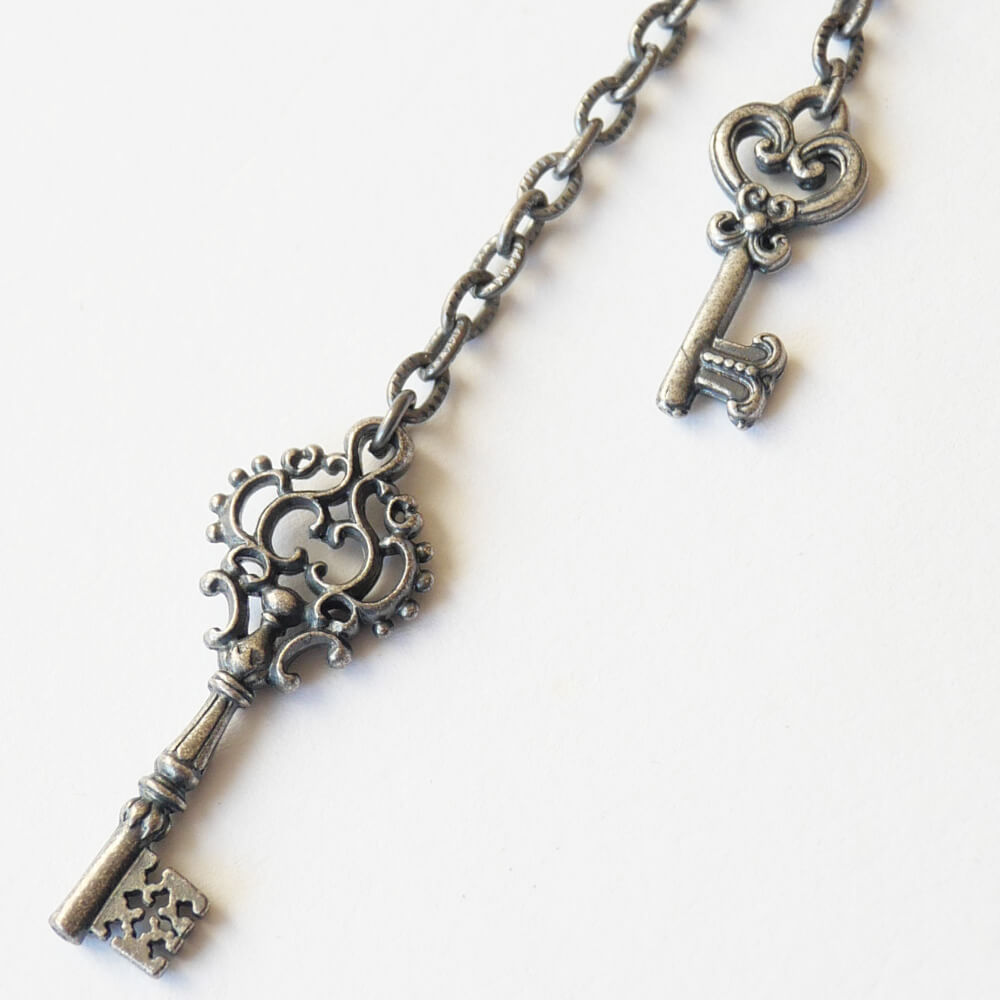 鍵 ダブル キー ロザリオ ネックレス ショートタイプ