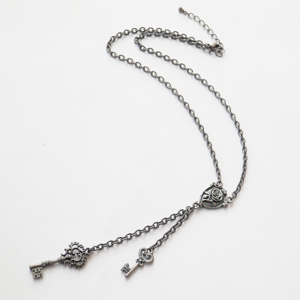 鍵 ダブル キー ロザリオ ネックレス ショートタイプ