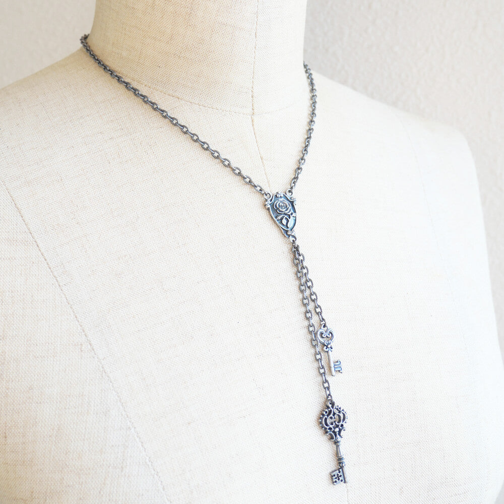 鍵 ダブル キー ロザリオ ネックレス ショートタイプ