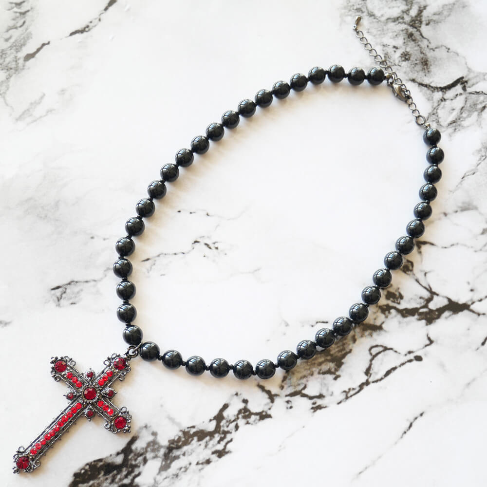 十字架 ブラック ボール ネックレス