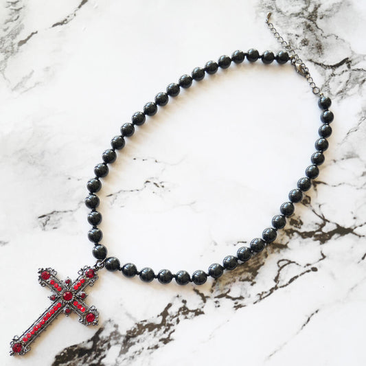 十字架 ブラック ボール ネックレス