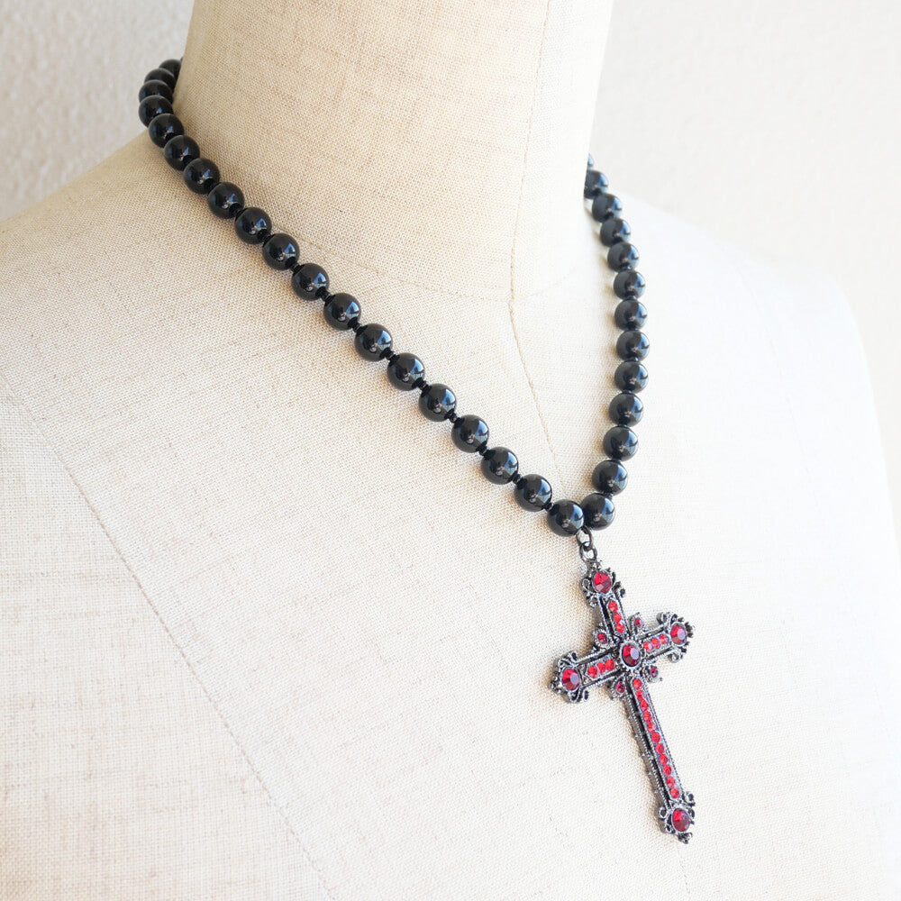 十字架 ブラック ボール ネックレス