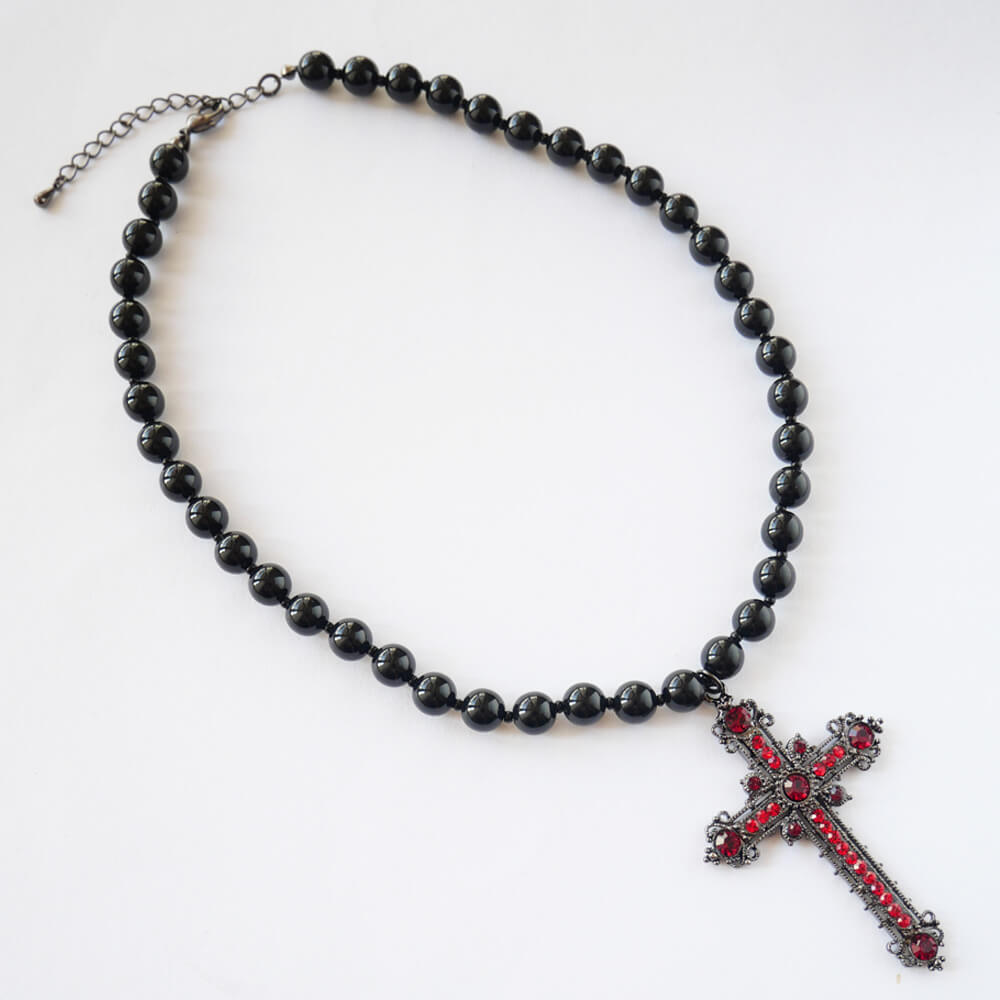 十字架 ブラック ボール ネックレス