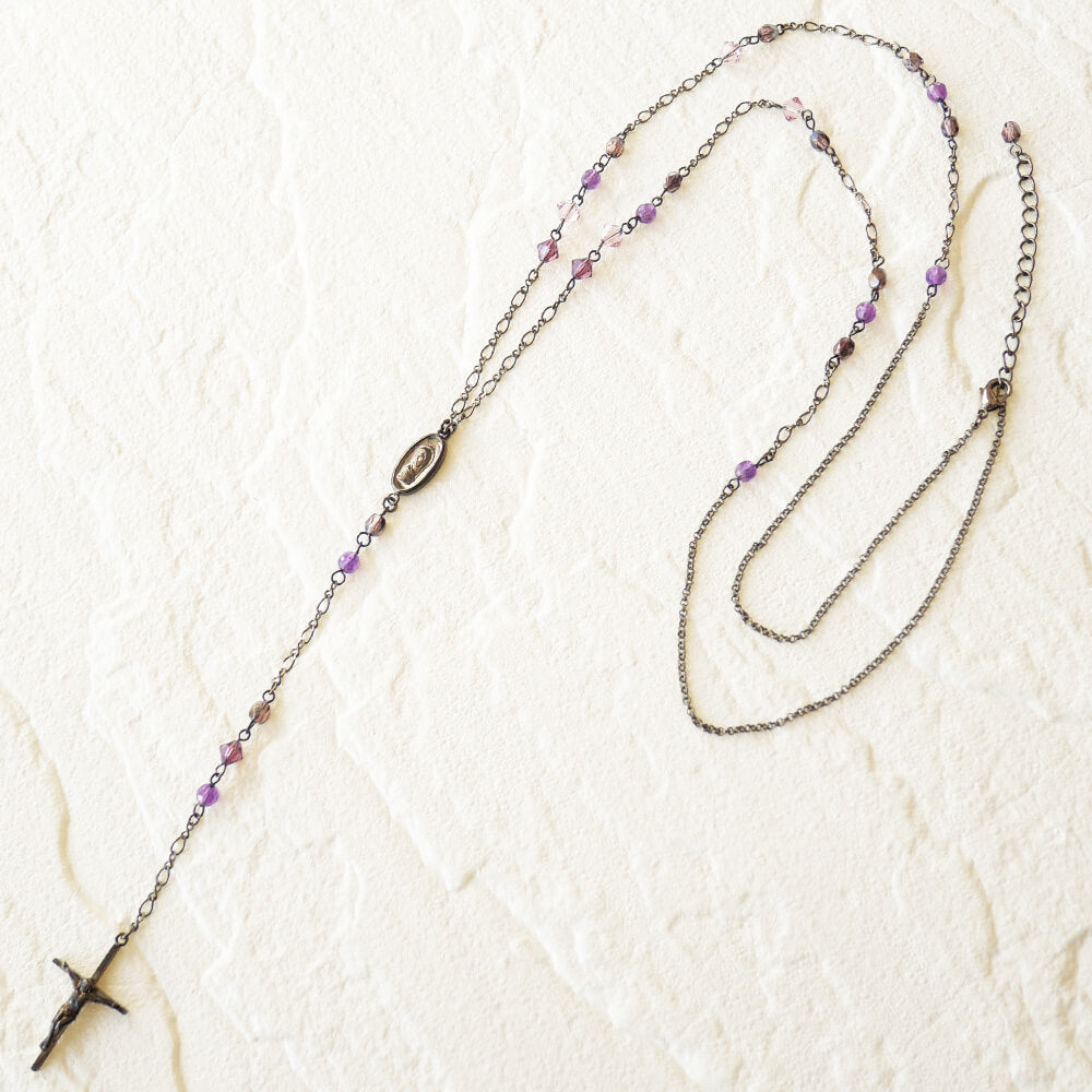 パワーストーン アメジスト 天然石 クロス ロザリオ ネックレス