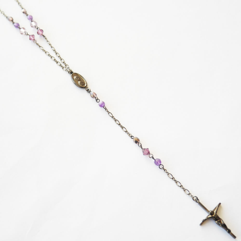 パワーストーン アメジスト 天然石 クロス ロザリオ ネックレス
