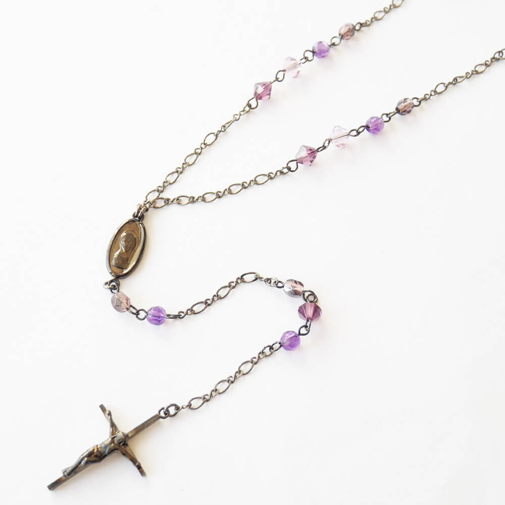 パワーストーン アメジスト 天然石 クロス ロザリオ ネックレス