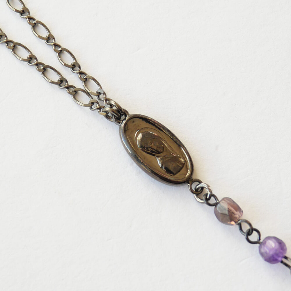 パワーストーン アメジスト 天然石 クロス ロザリオ ネックレス