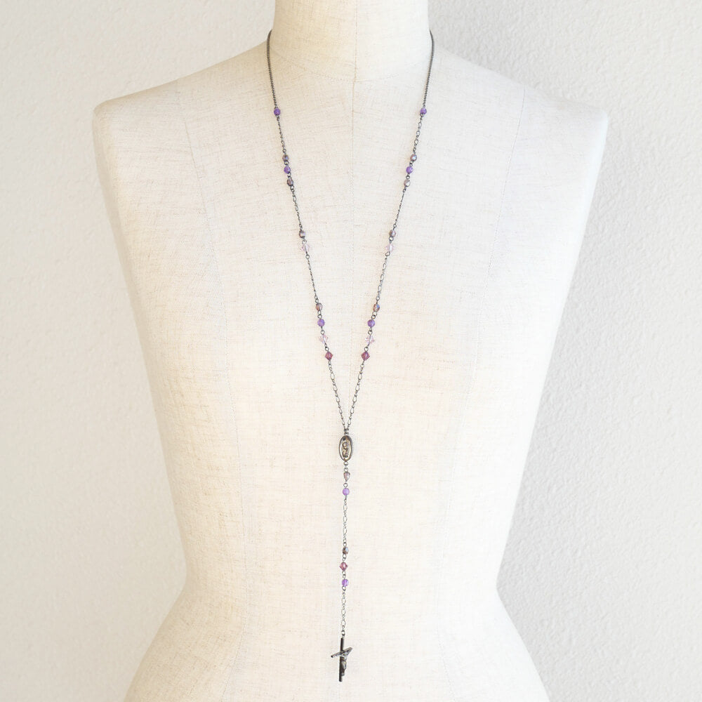 パワーストーン アメジスト 天然石 クロス ロザリオ ネックレス