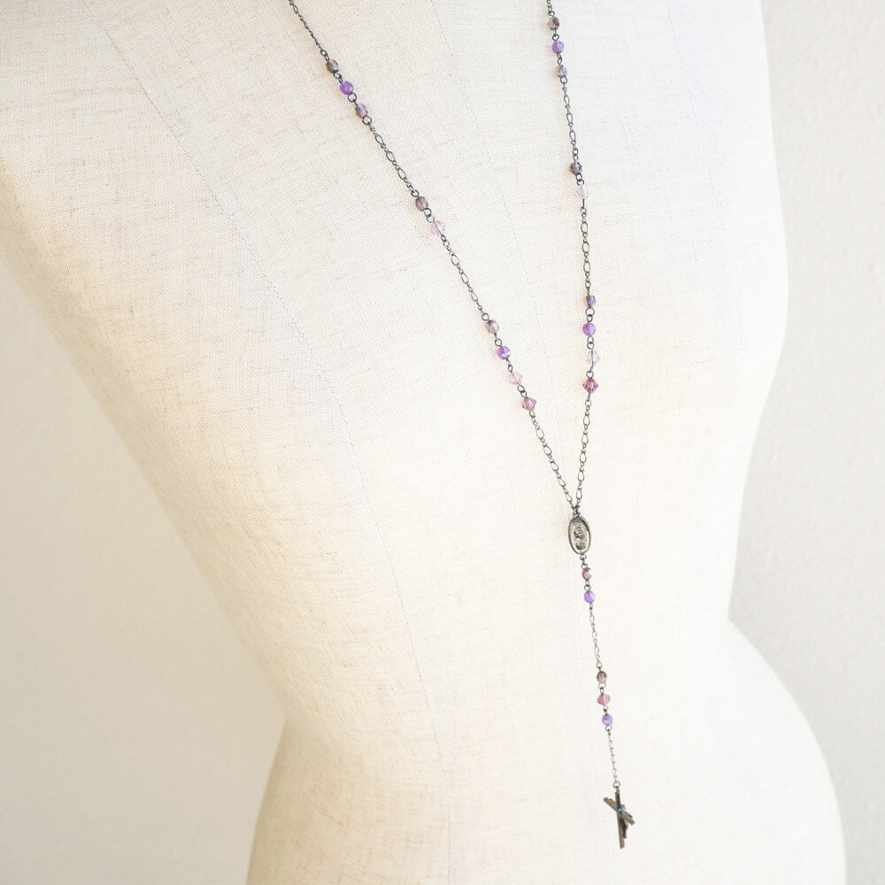パワーストーン アメジスト 天然石 クロス ロザリオ ネックレス
