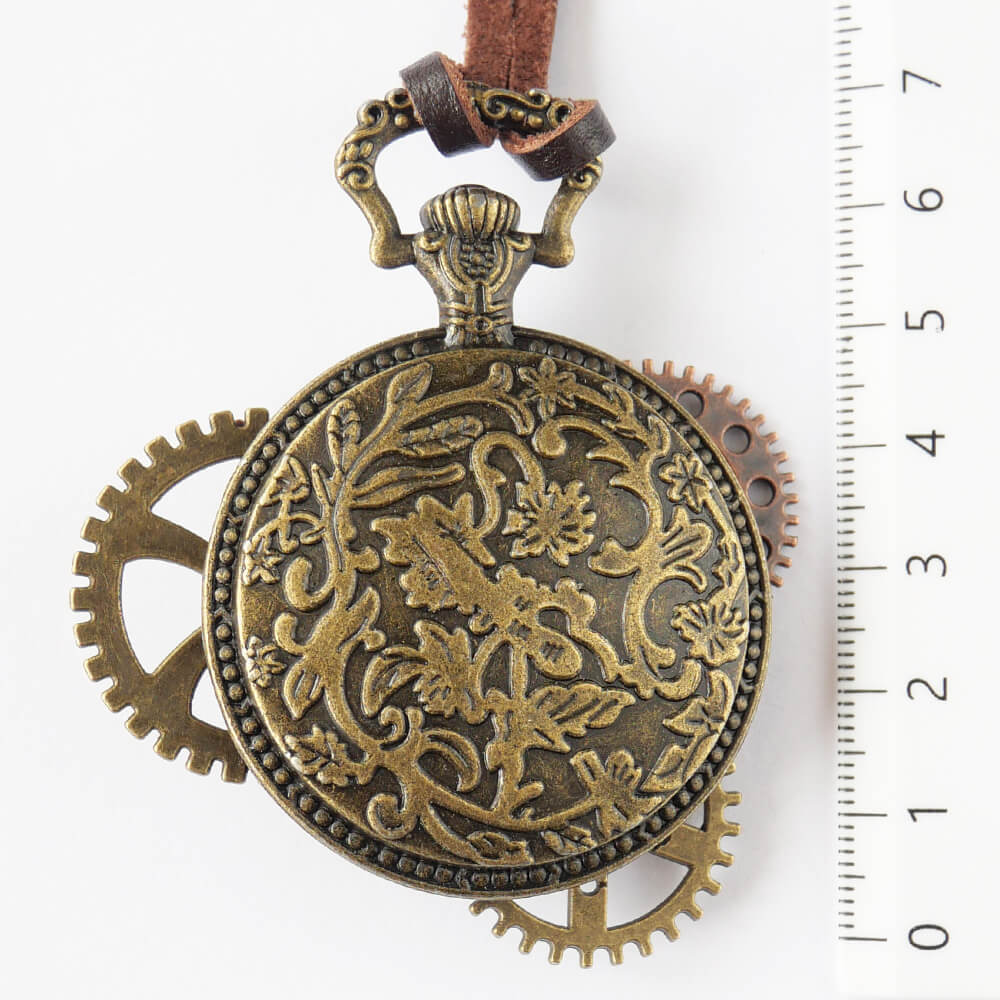 【steampunk】歯車 スチームパンク 懐中時計風 革紐 ネックレス アンティークゴールド