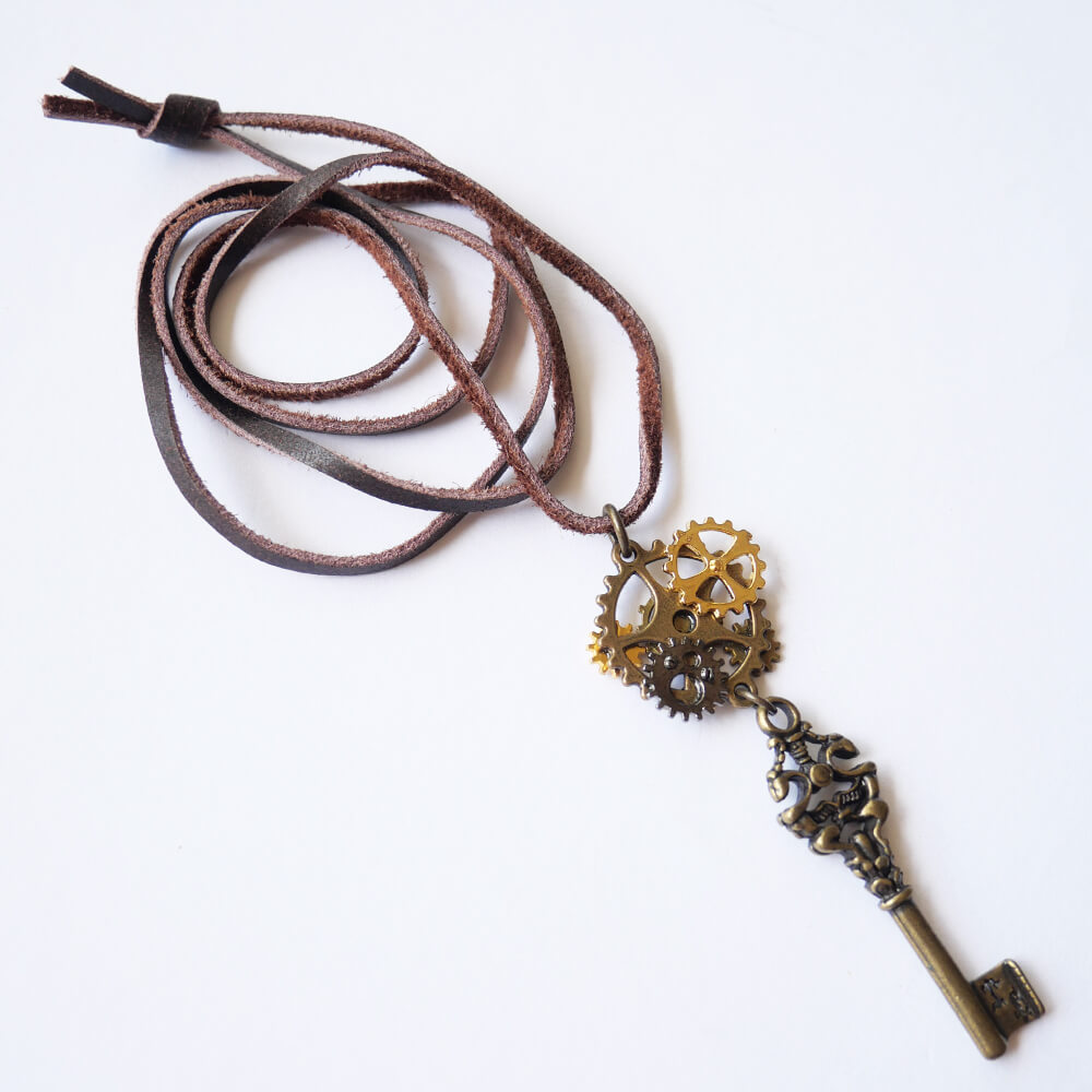 steampunk】歯車スチームパンク 鍵 革紐 ネックレス – アクセサリー