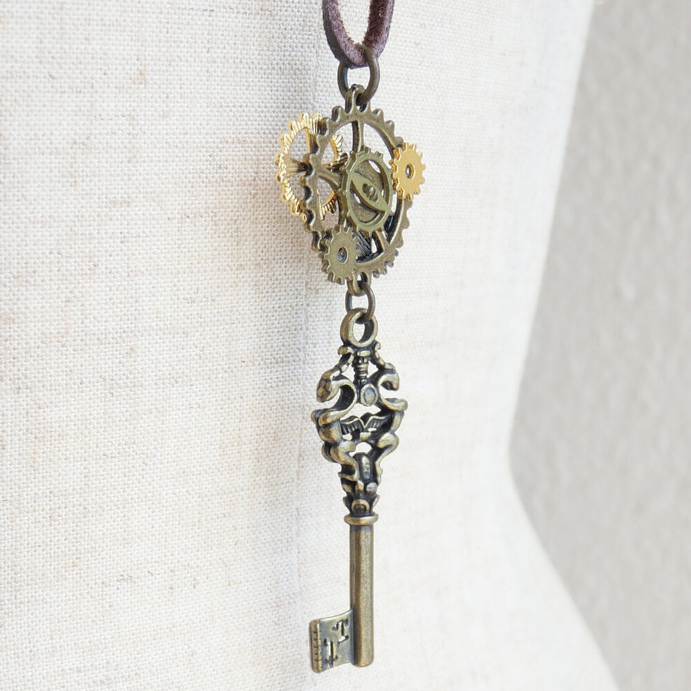 steampunk】歯車スチームパンク 鍵 革紐 ネックレス – アクセサリー