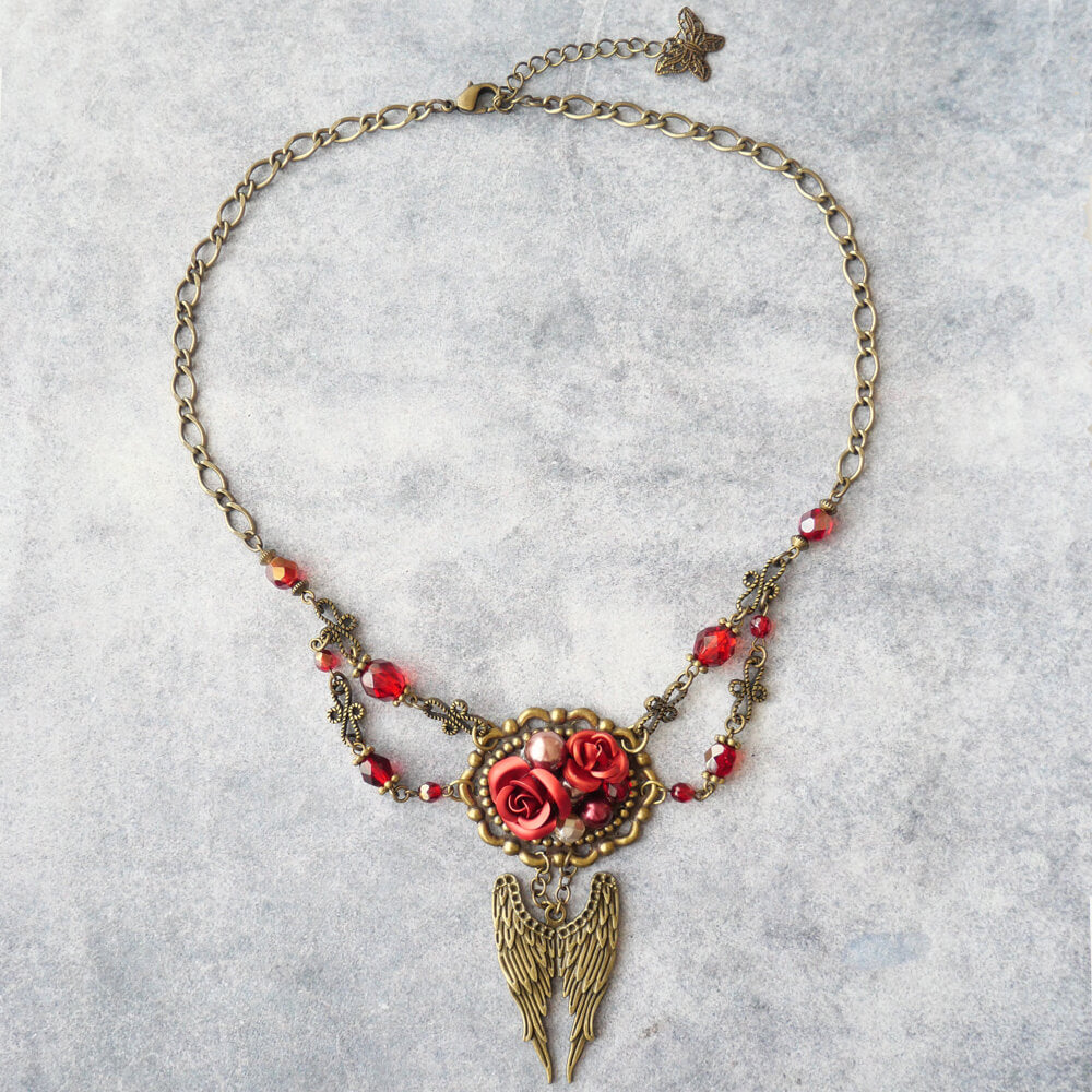 赤薔薇 天使羽根 ゴシック ローズ ウイング ネックレス