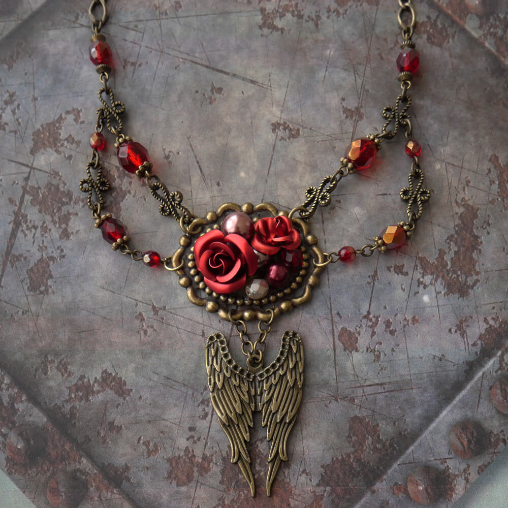 赤薔薇 天使羽根 ゴシック ローズ ウイング ネックレス
