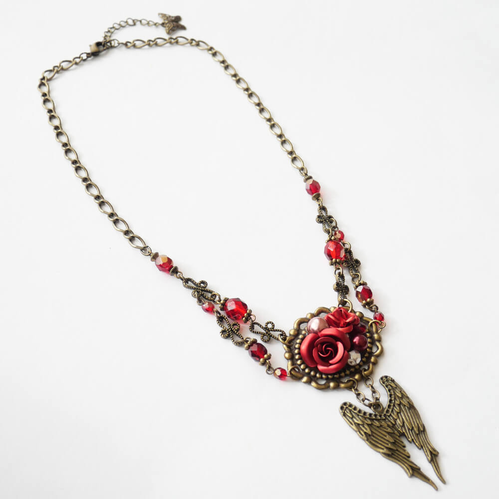 赤薔薇 天使羽根 ゴシック ローズ ウイング ネックレス