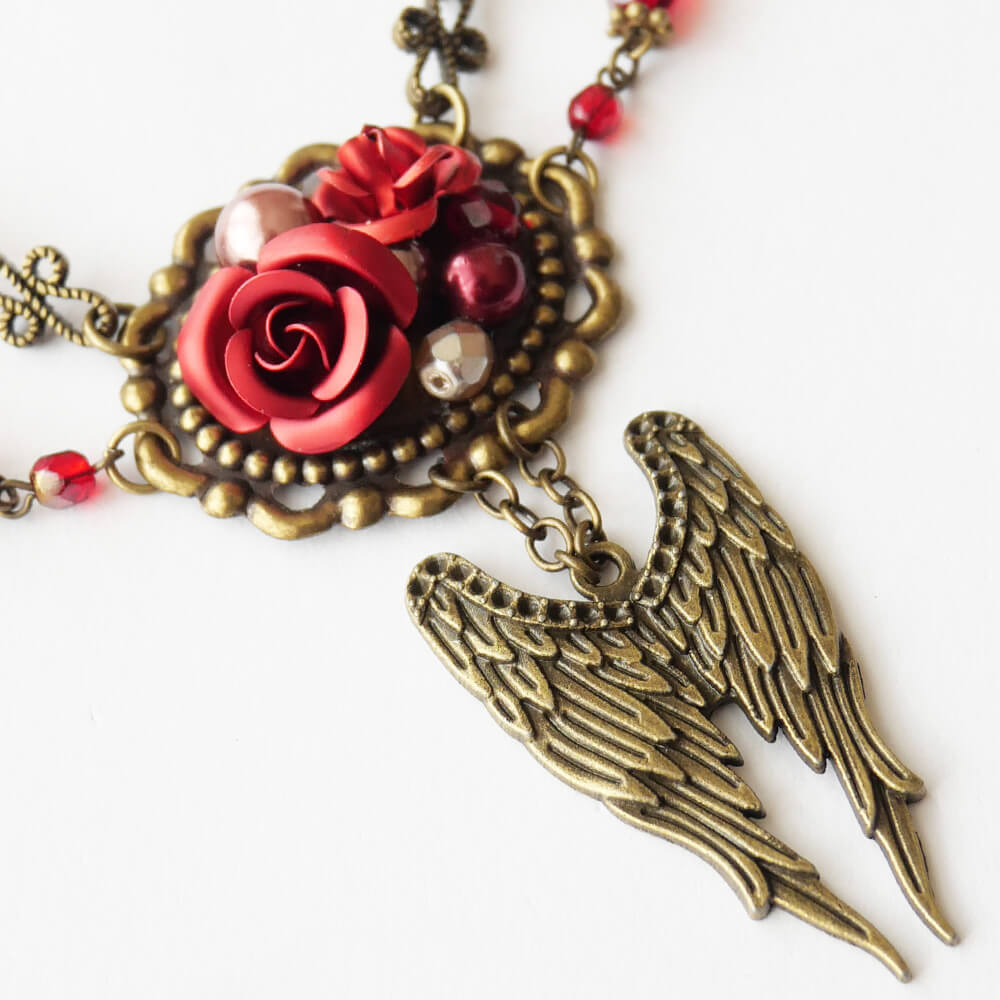 赤薔薇 天使羽根 ゴシック ローズ ウイング ネックレス