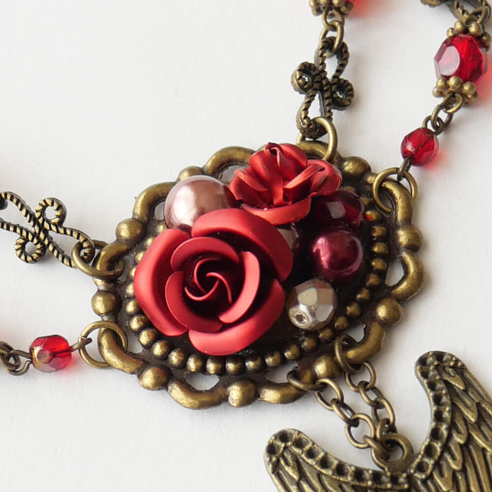 赤薔薇 天使羽根 ゴシック ローズ ウイング ネックレス