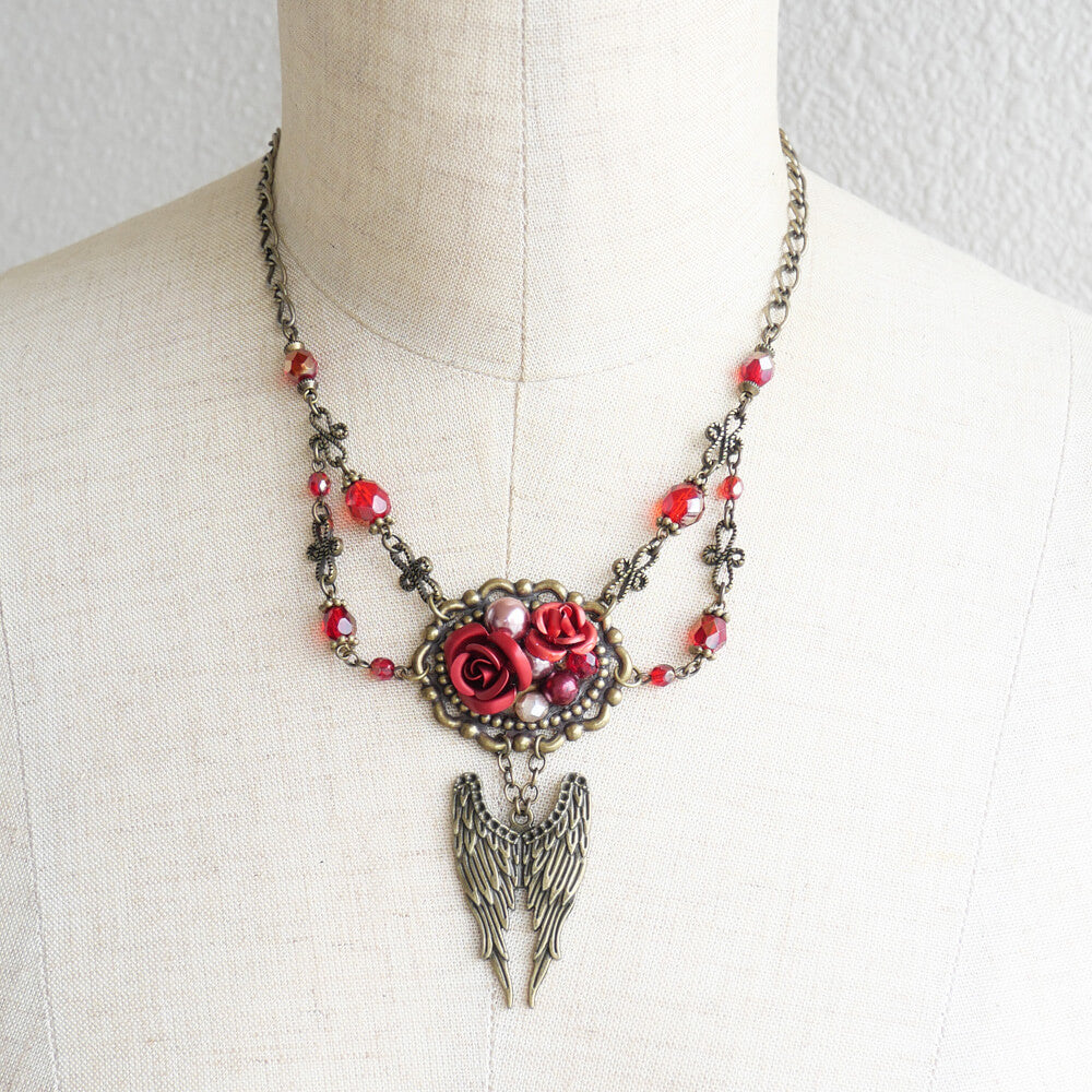 赤薔薇 天使羽根 ゴシック ローズ ウイング ネックレス