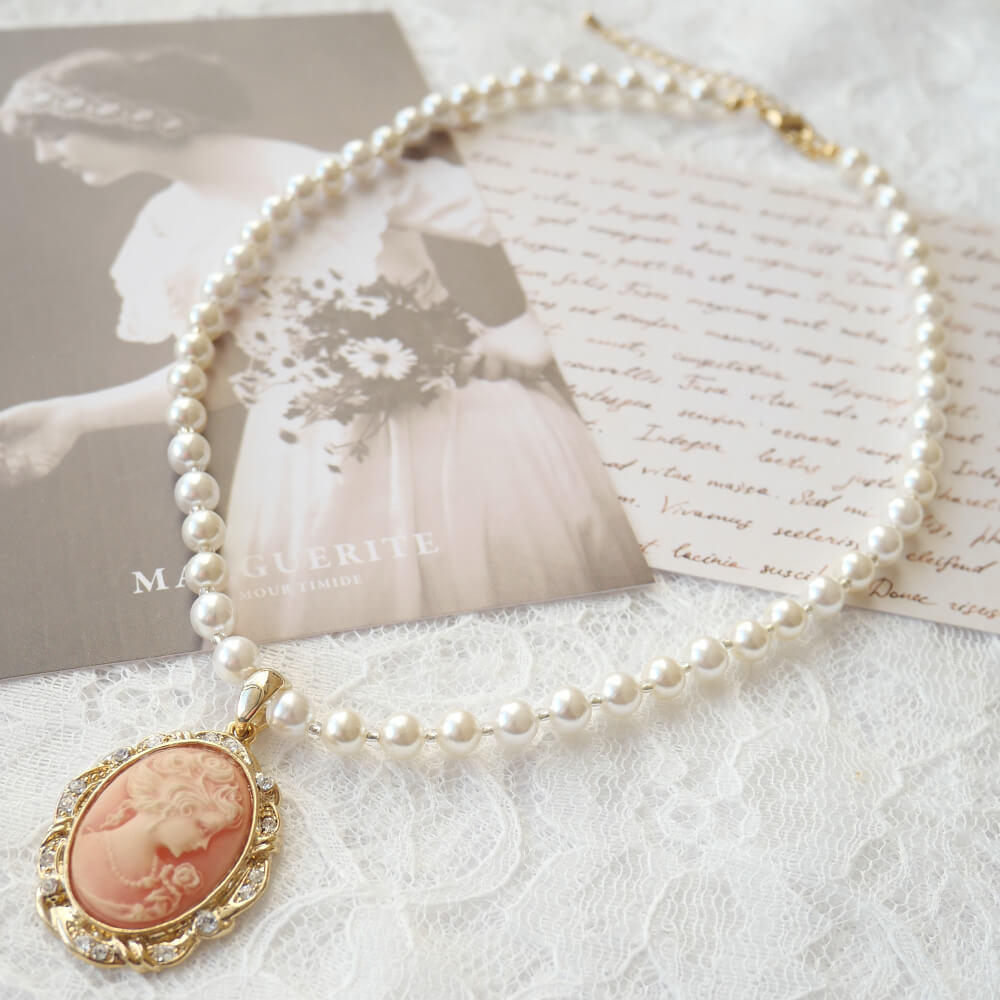 カメオ ネックレス ホワイト パール