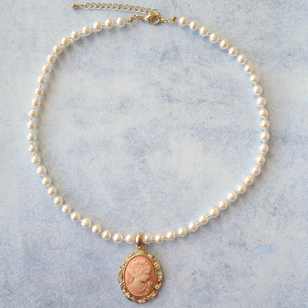 カメオ ネックレス ホワイト パール