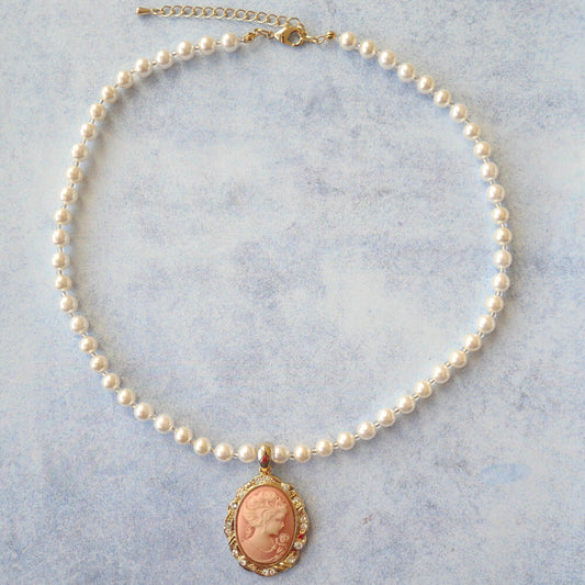 カメオ ネックレス ホワイト パール