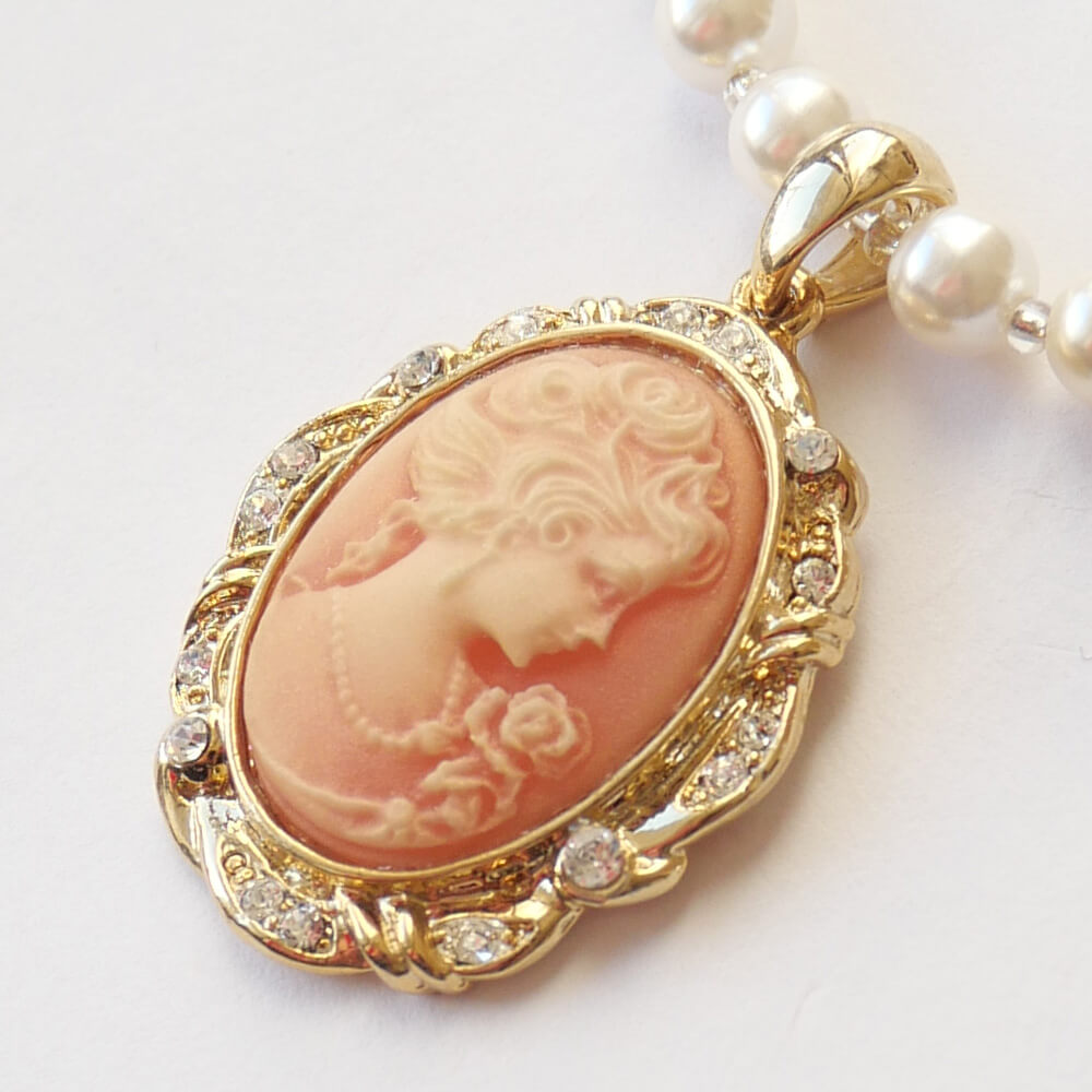 カメオ ネックレス ホワイト パール